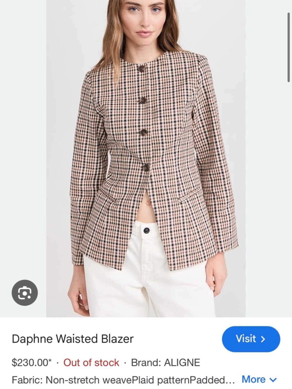 ALIGNE Tailored Waisted Plaid Blazer in Beige and Black